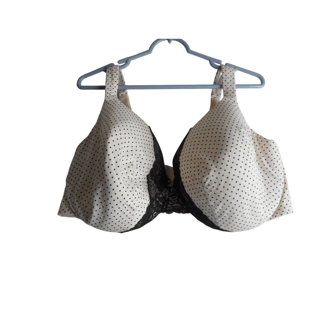 Cacique 46DDD full coverage Bra underwire black white lace polka dot - Picture 1 of 7